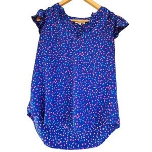 Womens S Andree by UNIT Butterfly Sleeve Blue Coquette Polka Dot Clowncore Top
